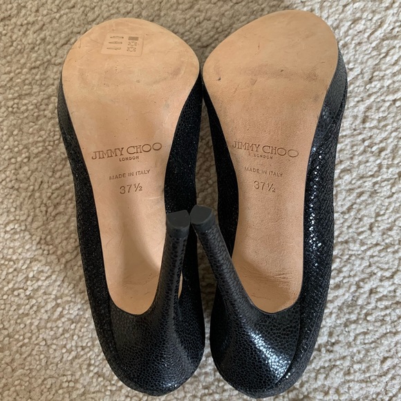 Jimmy Choo Authentic Women’s Black Sparkly “Luna” High Heel Open Toe Pumps - Picture 9 of 10